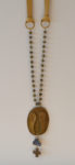 Angel Wing Medallion Necklace with Druzy and Small Cross on Pyrite Tan Deerskin Leather
